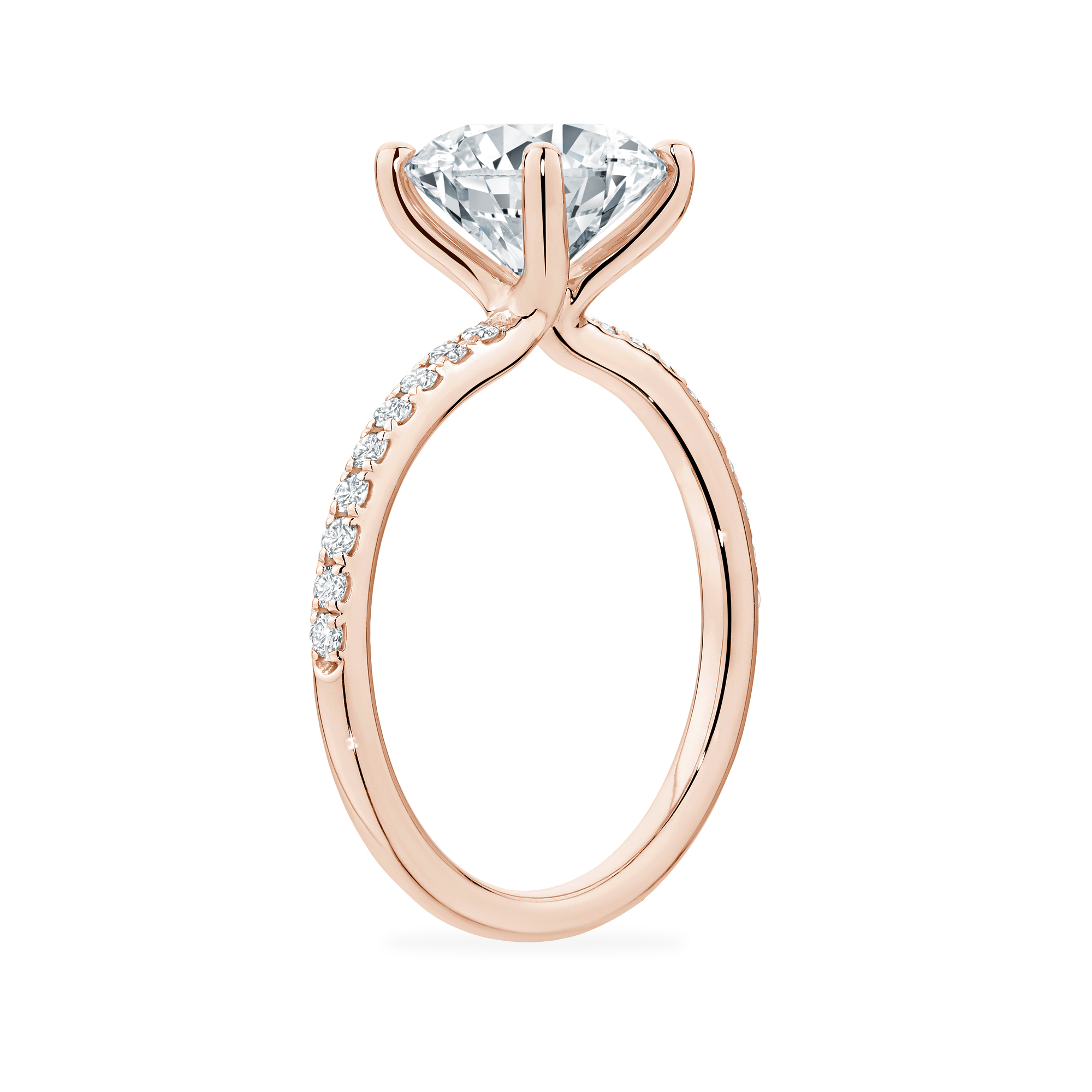 Rose Gold Round Solitaire Diamond Engagement Ring with Diamond Band